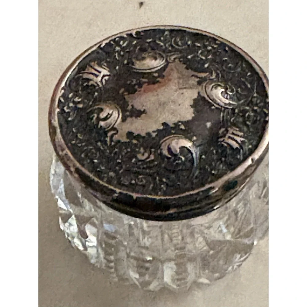 Vintage Cut Glass Vanity Jar With Sterling Silver Lid. See Pics!!